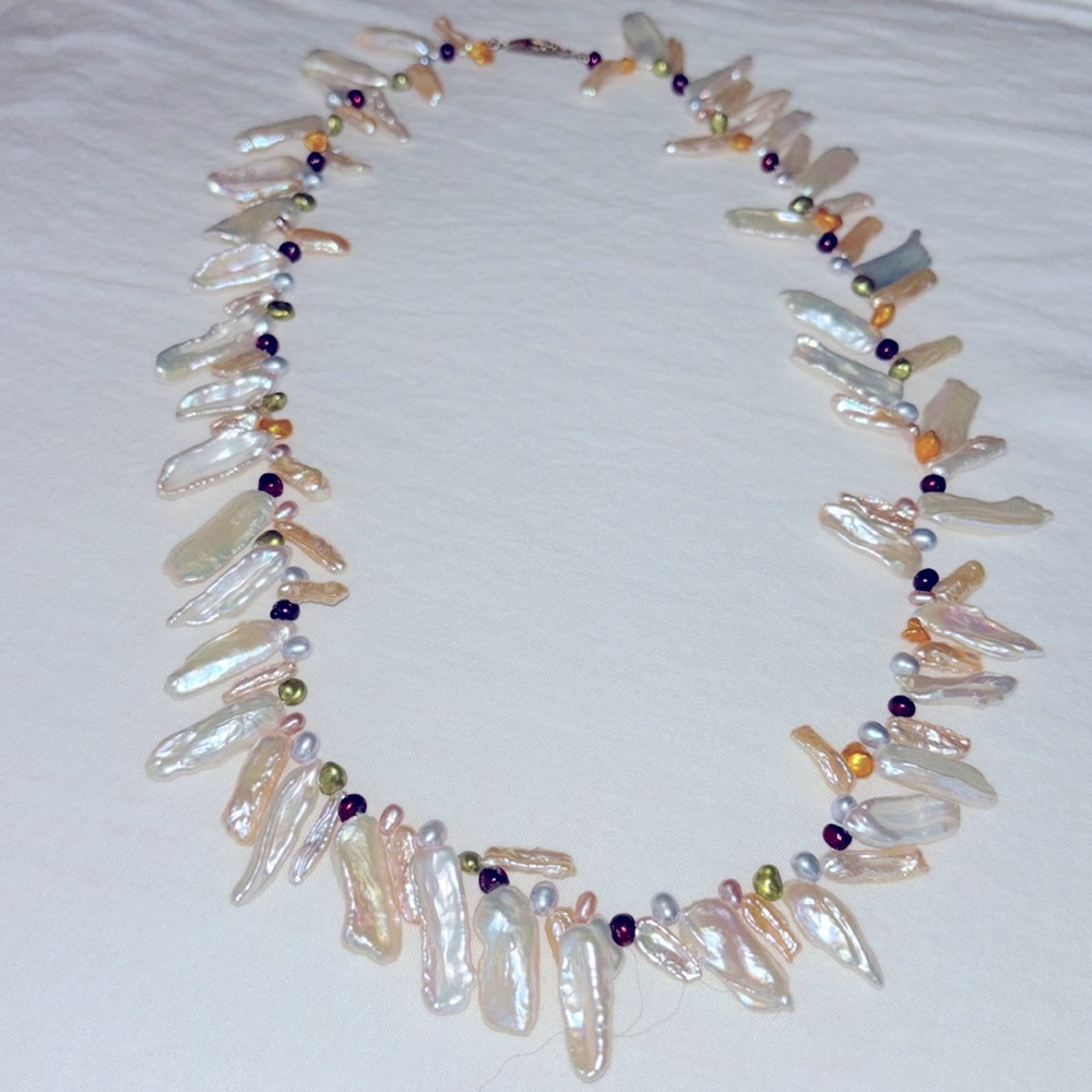 Freshwater Pearl Necklace with colorful pearl beads.  Authentic.